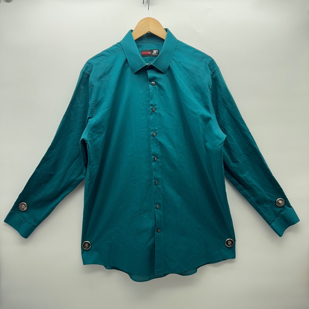 J. Ferrar Dress Shirt Mens XL Teal Slim Fit Long Sleeve Button Up
